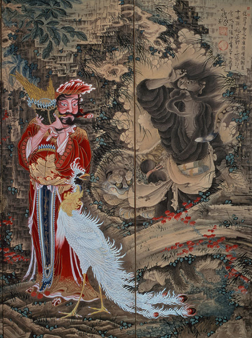 重要文化財 紙本著色群仙図 曽我蕭白筆 六曲屏風(部分)