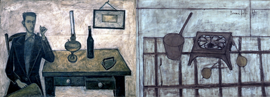 Buffet artwork: Man with elbow on table 1947 / Still life of gas stove 1949