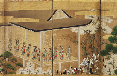 重要文化財　歌舞伎遊楽図屏風（部分）