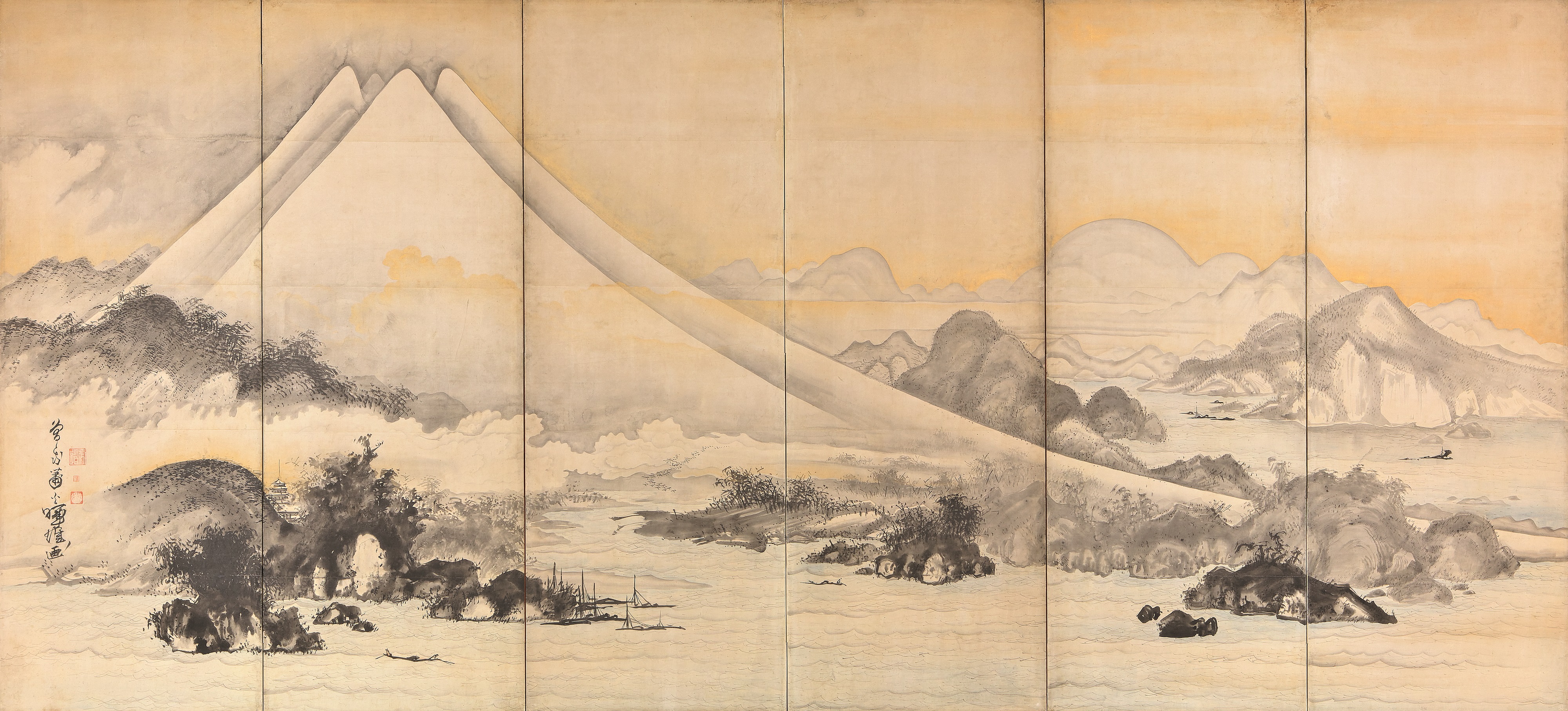 富士三保図屏風　曾我蕭白筆　江戸時代（18世紀）　MIHO MUSEUM蔵