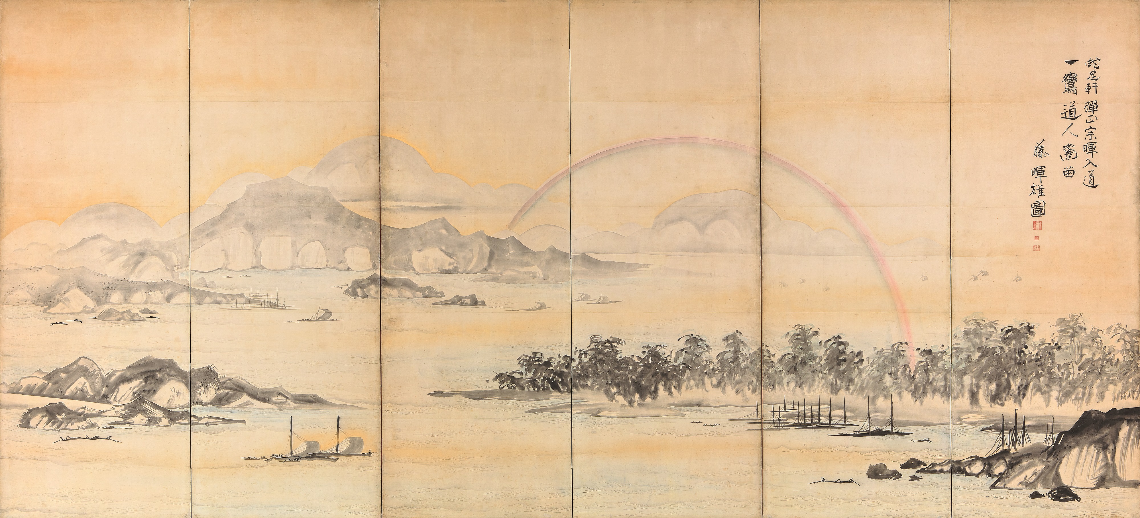 富士三保図屏風（右隻）　曾我蕭白筆　江戸時代（18世紀）　MIHO MUSEUM蔵