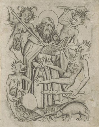 イスラエル・ファン・メッケネム《聖アントニウスの誘惑》エングレーヴィング，Staatliche Graphische Sammlung Munchen