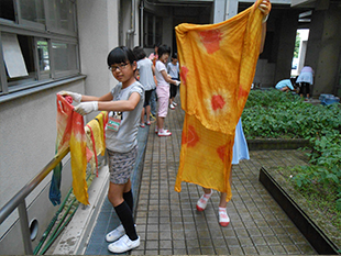 植物を煮て染めたよ