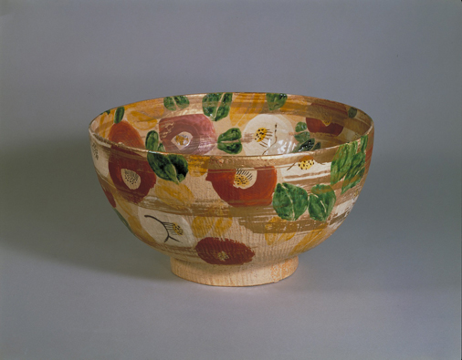 Bowl with design of Camellia, overglaze enamels and gold