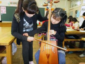 This is the horsehead fiddle that the children can play with.