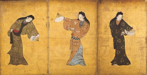 重要文化財 舞踊図屏風 部分 京都市蔵(第1期展示)