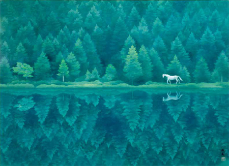 神秘の白馬　《緑響く》　昭和57年（1982）　長野県信濃美術館　東山魁夷館　通期
