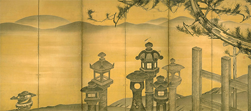 石燈籠図屏風（右隻）　伊藤若冲筆　京都国立博物館蔵