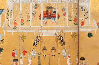 霊元天皇即位図屏風（部分）　狩野永納筆　江戸時代，17世紀
