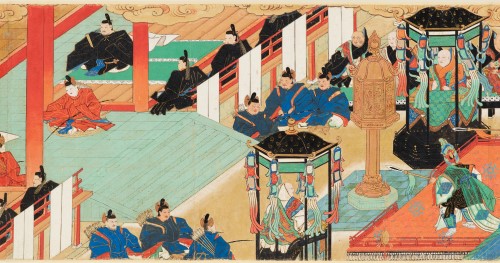 大仏開眼会の一場面。インド僧菩提僊那やベトナム僧仏哲など大安寺に住む外国僧が活躍した。重要文化財 東大寺縁起絵巻 下巻(奈良・東大寺)