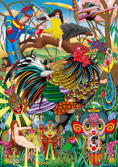 《森の掟》2024年顔料インク、アクリル・シルクスクリーン、ガラスの粉末、ラメ、アクリル/カンヴァス 251×200cm©Keiichi Tanaami / Courtesy of NANZUKA
