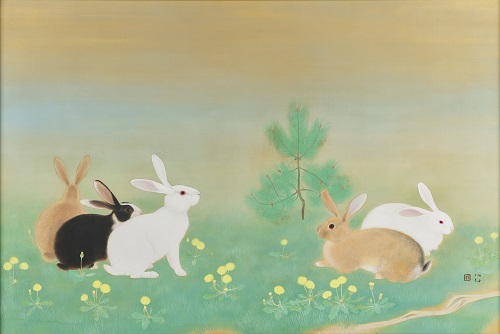 《兎春野に遊ぶ》 昭和13年(1938) 京都府立堂本印象美術館蔵