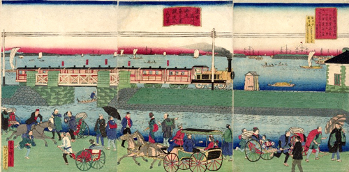 図2　歌川広重（三代）「東京品川海辺蒸気車鉄道之真景」（明治5～6年）