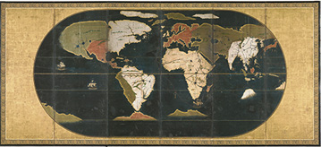 紙本金地著色世界及日本地図〈／六曲屏風〉