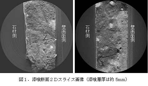 図1．漆喰断面2Dスライス画像（漆喰層厚は約5ミリメートル）